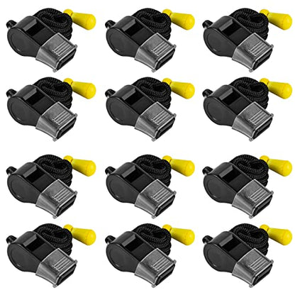 12 Pack Sport Whistles with Lanyar for Coaches, Referees and Officials, Loud Crisp Sound - color: 12 Pcs(black)