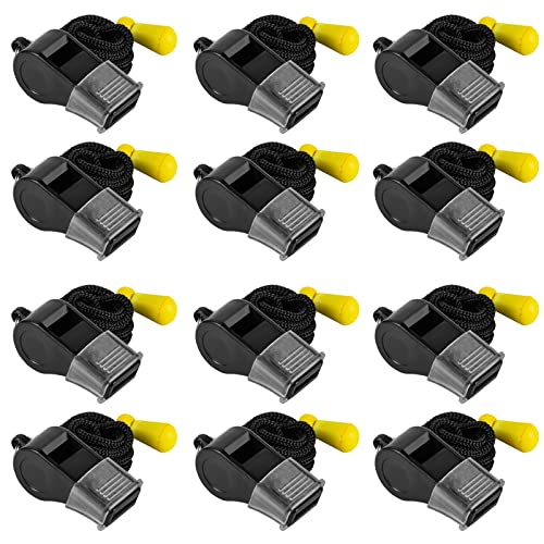 12 Pack Sport Whistles with Lanyar for Coaches, Referees and Officials, Loud Crisp Sound - color: 12 Pcs(black)