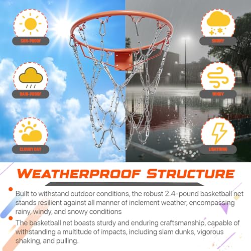304 Stainless Steel Basketball Net, Heavy Duty Chain Braided Replacement, Durable Standard Basketball Net(12 Links), Rust-Proof & Easy to Install, Fit for Indoor and Outdoor Use