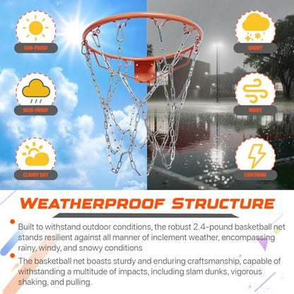 304 Stainless Steel Basketball Net, Heavy Duty Chain Braided Replacement, Durable Standard Basketball Net(12 Links), Rust-Proof & Easy to Install, Fit for Indoor and Outdoor Use