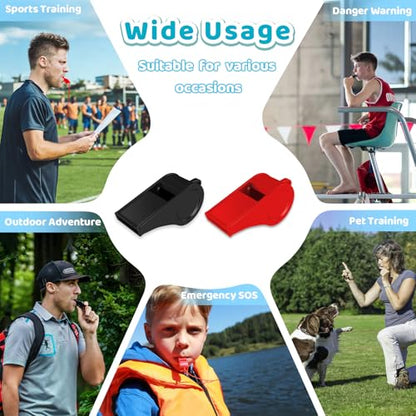 Mototo 50PCS Plastic Whistle for Coach with Lanyard Loud Crisp Sound Red Black Sports Referee Whistle Bulk for Adults Coaches Referees Teachers Officials Polices Emergency Dog Training Lifeguard - color: Red, Black