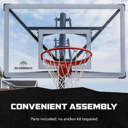 Silverback Height Adjustable In-Ground Basketball Hoop with Tempered Glass Backboard, Pro-Style Breakaway Rim, Pole and Backboard Pad