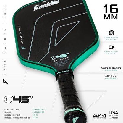 Franklin Sports PRO Pickleball Paddles – C45 Carbon Fiber Series - Official USAP + UPA Approved – Pro Player Design - color: Dynasty |Electric Mint, size: 16 mm