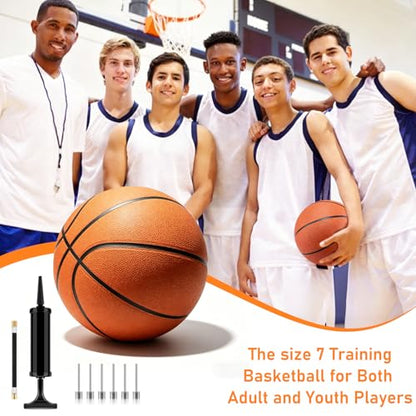 6 Pack Bulk Basketballs Official Size 7 Outdoor Indoor for Men Adults, 29.5" Inflatable Basketballs Teens Rubber Street Ball with Pump & Needles Set for Basketball Games Training Competition