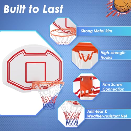 Goplus Large Wall Mounted Basketball Hoop, 36" x 24" Shatter-Proof Backboard with 18" Standard Rim, Anti-Tear Net, Indoor Outdoor Basketball Games for Background