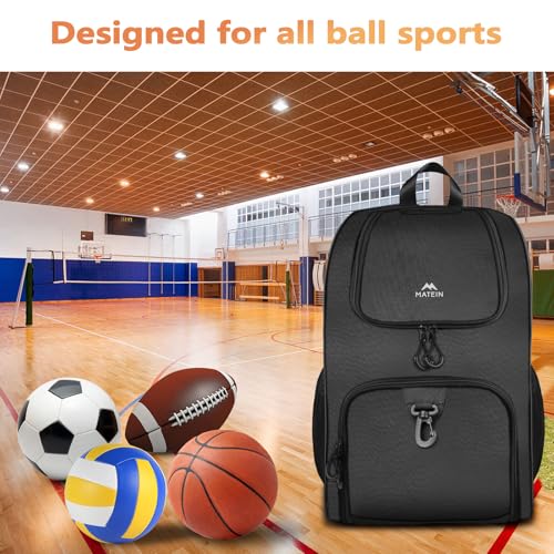 MATEIN Basketball Bag, Sturdy Soccer Bag with Ball Holder & Shoe Compartment, Large Basketball Backpack for Training Equipment, Water Resistant Sports Ball Backpack Fits Volleyball Football, Colorful - color: Black - Large