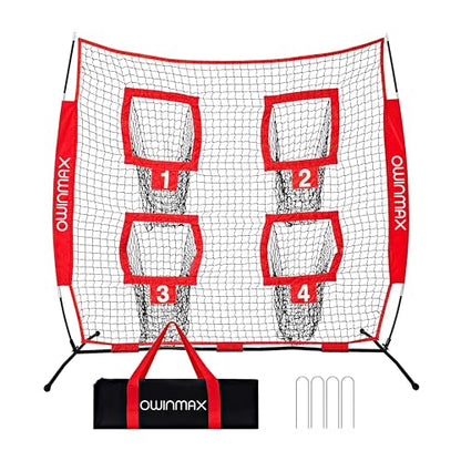 6x6 ft Football Trainer Throwing Net, Training Target Practice with 4 Targets, Includes Carry Bag and Ground Stake, Black and Red, Great for Kids and Youth - color: Red