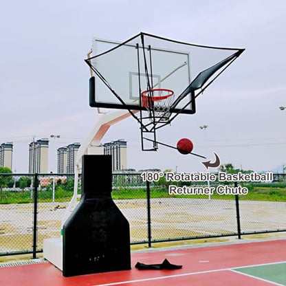 Basketball Shooting Machine Upgraded Hanging Basketball Rebounder Attachment, Heavy Duty Basketball Shot Returner Net System for Hoop, Metal Rotating Return Chute
