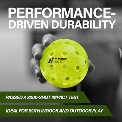 CORE Pickleball-ECO Ball | Outdoor Pickleball Balls - Official Ball-Pickleball World Cup & USAPA Tournament Approved - Durable, Regulation Size - High Visibility Neon, 3 Balls