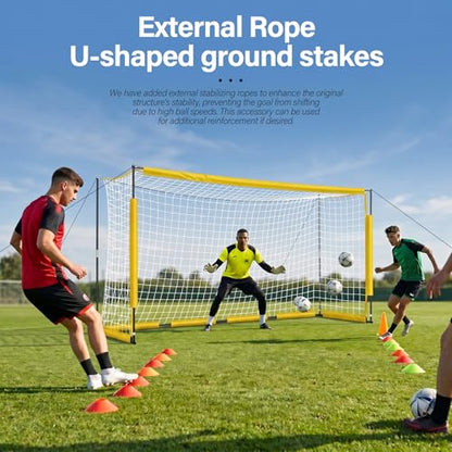 Soccer Goal,12x6ft Soccer Net for Backyard Training, Upgraded Collapsible Metal Base, Portable Soccer Goals for Backyard, Easy Set Up Soccer Net with 1 Carry Bag & 4 Guy & Ropes 8 Ground Stakes