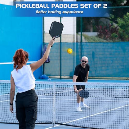 Jefoo Pickleball Paddle Set of 2 - High Performance Lightweight Fiber Glass/Carbon Fiber Material, Good Grip - Sturdy Pickle Ball Paddles for Ultimate Game Experience