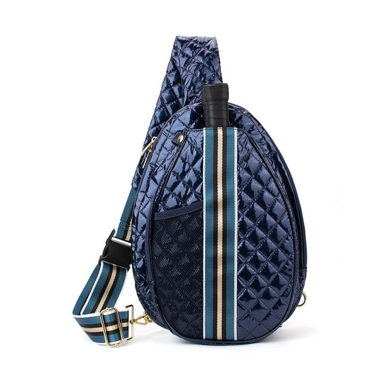 The Brooklyn Pickleball Puffer Sling Bag – Lightweight, Water-Resistant Bag for Paddles, Balls & Bottles with an Adjustable Strap (Navy) - color: Navy