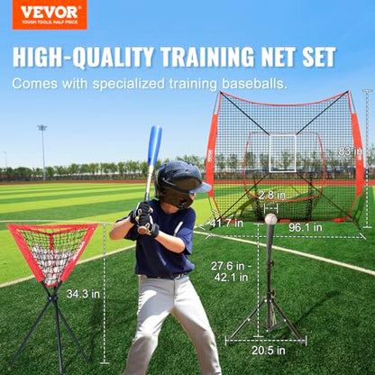 VEVOR Softball Practice Net, Portable Baseball Training Net for Hitting, Batting, Catching, Pitching - Backstop Equipment with Bow Frame, Carry Bag, Strike Zone, Batting Tee