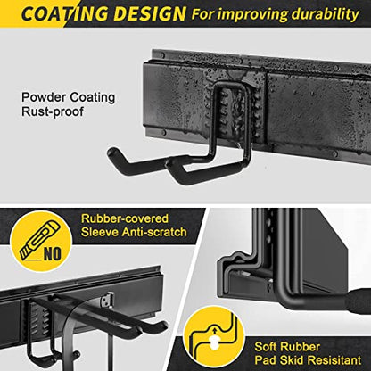 UUP 48" Garage Tool Organizer Wall Mount, 440lbs Garden Garage Storage Garage Organization with Adjustable Heavy Duty Hanging Hooks, Yard Rack Hanger System Shovel Rake Broom Ladder Holder, Men Gift - size: 48" Alloy Steel with 3 Panels & 7 Hooks