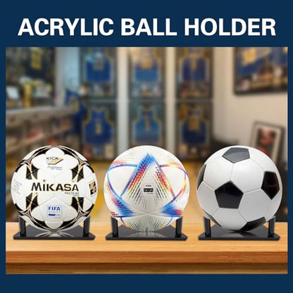 Ball Display Stand with Anti-Slip Mat, 1.3inch Pegs Acrylic Sleek Holder for Different Size Basketball, Soccer Ball, Football, Sturdy Memorabilia Display Case-Black (2 Packs) - size: 2 Packs
