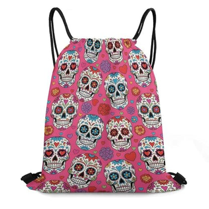 Lightweight Drawstring Sackpack Sports Backpack Waterproof for Gym Travel Hiking Men Women Durable Polyester, Sugar Skull Mexcian Bags - color: Picture (636)