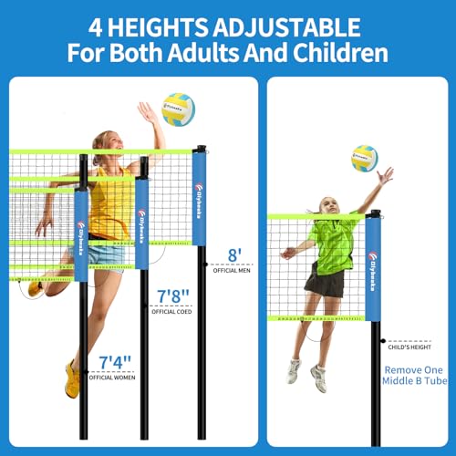 32ft Regulation Size Portable Outdoor Volleyball Net Set System for Backyard Beach with Height Adjustable Poles, PU Volleyball and Pump, Carry Bag, Boundary Line - Easy Set Up & Anti-Sagging
