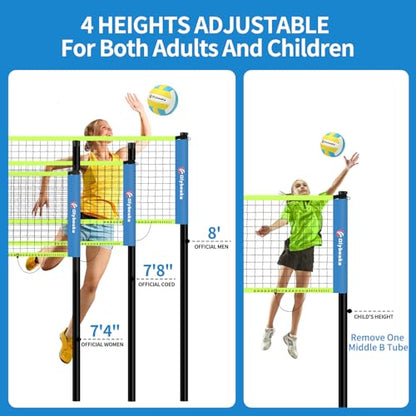32ft Regulation Size Portable Outdoor Volleyball Net Set System for Backyard Beach with Height Adjustable Poles, PU Volleyball and Pump, Carry Bag, Boundary Line - Easy Set Up & Anti-Sagging