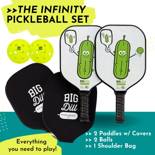 Big Dill Pickleball Paddle Set 2-Pack Pickleball Paddles with Outdoor Pickleball Balls, Paddle Covers & Carry Bag | Pickleball Paddles Set of 2 USAPA Approved - style: Fiberglass
