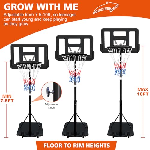 RAKON Portable Basketball Hoops Outdoor Adjustable Height 7.5-10FT Blue Basketball Goal for Kids Youth Adults in Backyard/Driveway/Basketball Court/Garage/Indoor 44" Shatterproof Backboard