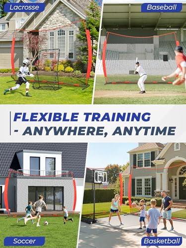 12x9/16x10/20x10ft Barricade Backstop Net, Ball Sports Barrier Netting, Protection Screen for Baseball Softball Lacrosse Soccer Hockey Training for Backyard with Carry Bag