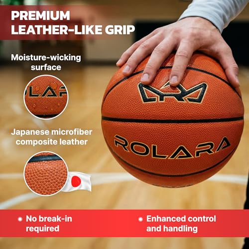 PRO Basketball - NFHS Approved Japanese Composite Leather Basketballs with Butyl Bladder for Superior Air Retention - Professional Indoor Outdoor Ball - size: 6