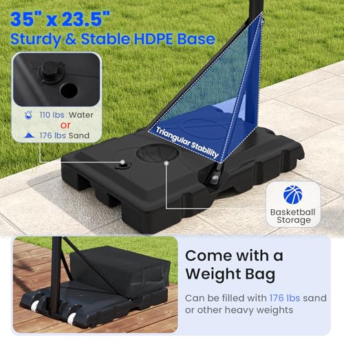 Goplus Basketball Hoop Outdoor, 4.1-10 FT Height Adjustable Basketball Goal System with 45 Inch Shatterproof PC Backboard, Wheels for Adults in Court, Backyard, Driveway, Pool