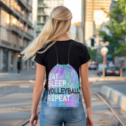 Castle Fairy Eat Sleep Volleyball Repeat Draw String Bag,Purple Blue Tie Dye Drawstring Backpack for Gym Sports,Camouflage Colorful Graffiti Large Capacity Sackpack,Waterproof - color: Purple 2