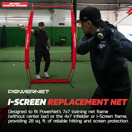 PowerNet Baseball Training Equipment Baseball Net, Portable Softball Batting Practice Pitching Screen, 7-FT I-Screen or A-Frame Pitching Net - color: Red, style: I-Screen NET ONLY