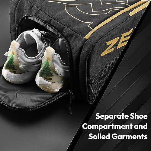 A11N SPORTS Tournament Pickleball Bag Backpack for Men & Women, Holds 4 Paddles, Shoe Compartment, Fence Hook - color: Black/Gold