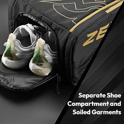 A11N SPORTS Tournament Pickleball Bag Backpack for Men & Women, Holds 4 Paddles, Shoe Compartment, Fence Hook - color: Black/Gold