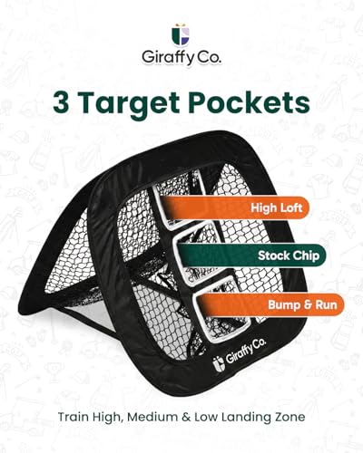 Golf Chipping Net Set with Mat & Practice Balls - Pop-Up 3-Target Chipping Net, Scoring Board, Tee & Carry Bag - Indoor/Outdoor Backyard Short Game Training Aid