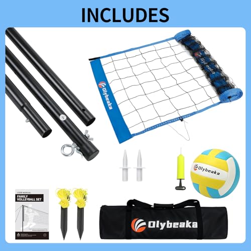 20FT Outdoor Volleyball Net Set System for Backyard Beach with Anti-Sagging Net, Iron Adjustable Height Poles, Soft PU Volleyball and Pump, Carry Bag - Instant Set Up & Durable - color: Blue