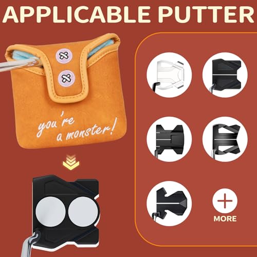 Funny Golf Club Head Cover Driver Headcover Fairway Wood Headcover Hybrid Club Head Cover Brown Monster Cookie - style: Square Mallet Putter