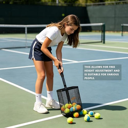 Tennis Ball Hopper, Holds 40+ Pickleballs or 50+ Tennis Balls, Lightweight Durable Steel Frame, Portable Adjustable Ball Picker（Excluding Ball） - color: Black