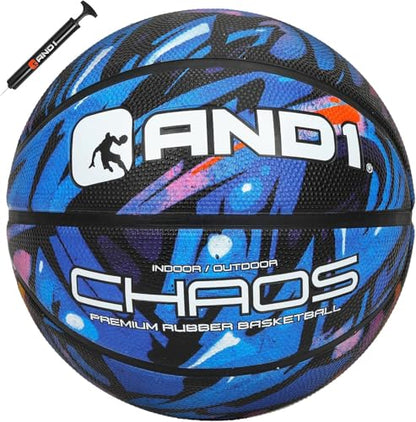 AND1 Chaos Basketball: Official Regulation (29.5 inches) Rubber - Deep Channel Construction Streetball, Made for Indoor Outdoor Basketball Games - color: Blue Space