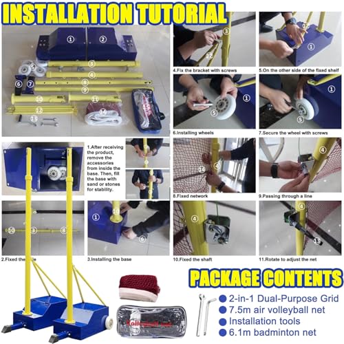 Volleyball Poles Indoor&Outdoor,Badminton Net Frame Poles 2026 New w/Volleyball Net/Badminton Net Heavy Duty Volleyballs Poles for Backyard,Adjustable 4 Heights 5ft-6.9ft w/Wheels Net