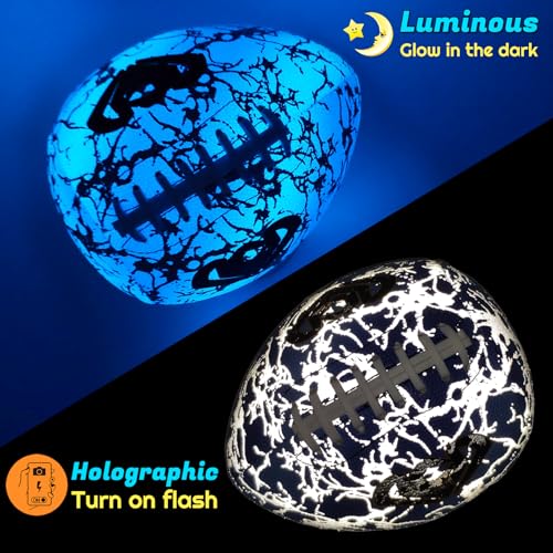 Glow in The Dark Football, Holographic Blue Glowing Leather Football Ball for Men Women Training