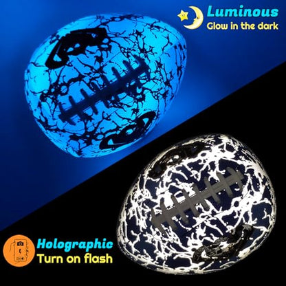 Glow in The Dark Football, Holographic Blue Glowing Leather Football Ball for Men Women Training