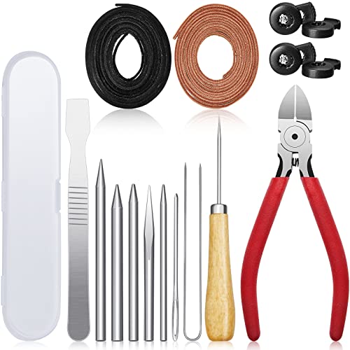 Fabbay 16 Pcs Baseball Glove Lace Kit Glove Relacing Kit 2 Pcs 78.74 Inch Leather Laces 4 Pcs Glove Lace Locks 7 Pcs Lacing Needle Leather Cutter Scratch Awl Tool for Baseball Repair - color: Black and Brown