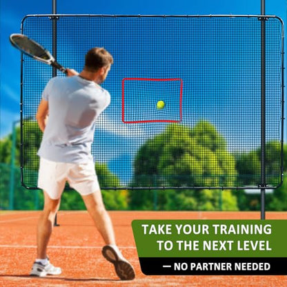 Fence-Mount Tennis Rebounder Net 12x8FT – Space-Saving Tennis Practice Wall with Adjustable Rebound Angle – Solo Training Net Fits Most Fence Poles, Heavy-Duty Frame for Outdoor Practice