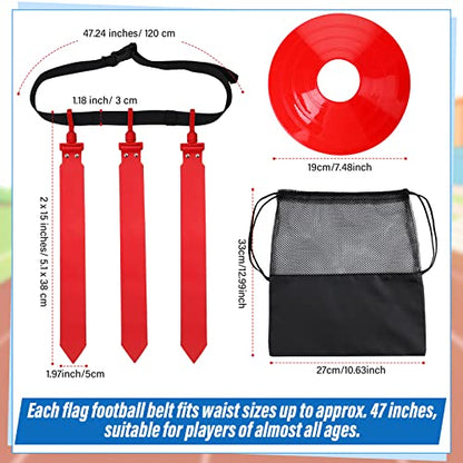 Wettarn 10/16 Player Flag Football Belts Adjustable Flag Football Set with Cones Bag for Youth Adults Kids Training Sport - color: Red, Blue