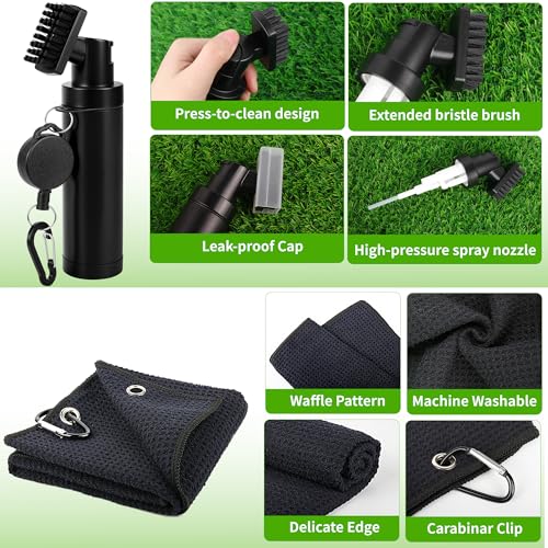 Golf Clubs Cleaning Kits, Golf Brush and Towel, Club Cleaner Accessories with Retractable Squeeze 5 oz Water Bottle, Groove Scrubber Cleaner for Golf Cart Accessories Gift Stuff for Men Women