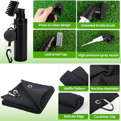 Golf Clubs Cleaning Kits, Golf Brush and Towel, Club Cleaner Accessories with Retractable Squeeze 5 oz Water Bottle, Groove Scrubber Cleaner for Golf Cart Accessories Gift Stuff for Men Women