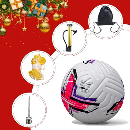 Soccer Ball Size 5 with Pump, Waterproof PU Leather - Professional Training & Official Match Ball, Includes Inflation Needle & Net Storage Bag