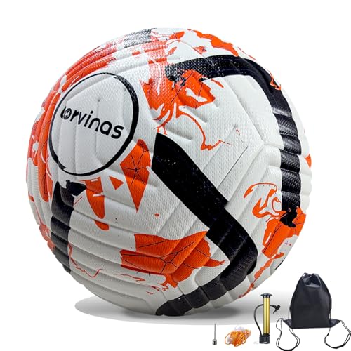 Soccer Ball Size 5,4 – Thermal Bonded Waterproof PU Leather, Professional Training & Match Ball for Youth & Adults, with Pump & Bag, Training Gift Set - color: orange