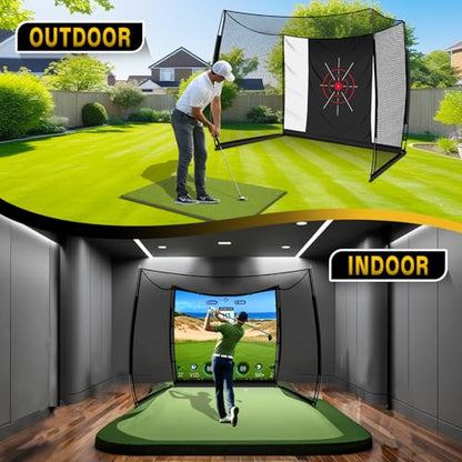Golf Net with Impact Screen, 11x8FT Spacious Golf Practice Net for Backyard, Heavy Duty Hitting Cage for Swing Driving, Home Garage Indoor Outdoor