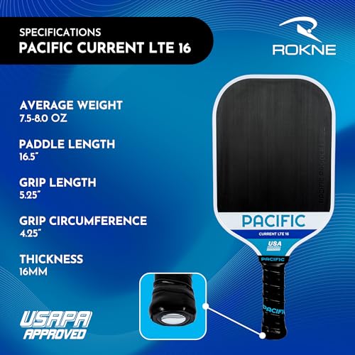 Carbon Fiber Pickleball Paddles | USAPA Approved Pickleball Paddles | Pro Grit Texture, Max Spin & Comfort | Pickle Ball Paddles Include Paddle Cover | 13MM & 16MM - color: CURRENT LTE 16.5" x 7.5" x 16mm