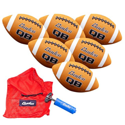 Baden QB Rubber Football | Molded Rubber Cover and Laces Holds up to Tough Conditions | Ideal for Backyard Play, Camps & Leagues | Brown | Pee-Wee, Junior, Youth, Official Sizes - size: Youth Size 7, style: 6-Pack