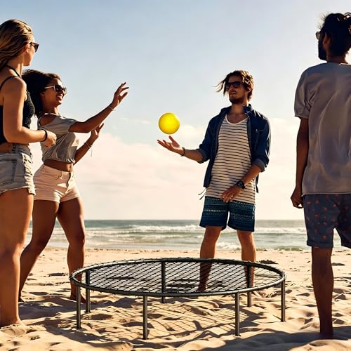 Roundnet Game Set Beach Ball Games with 3 Balls Carrying Bag PE Net Outdoor Indoor Playing Roundnet Game for Beach Lawn Backyard Park Outdoor Games for Adults and Family (Air Pump not Included)
